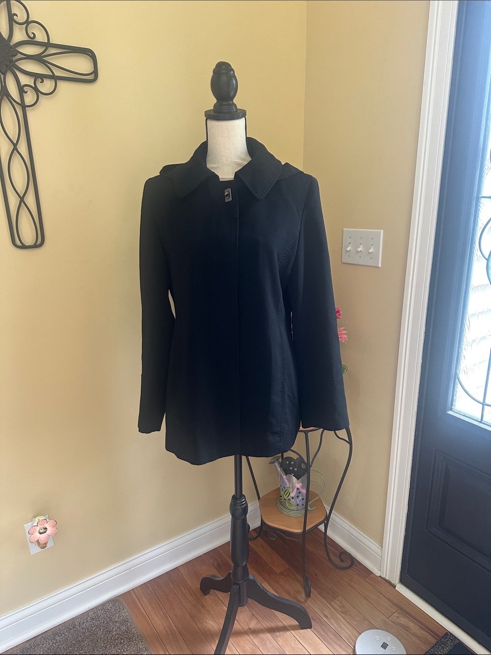 Calvin Klein Black Women's Pea Coat with Classic Collar